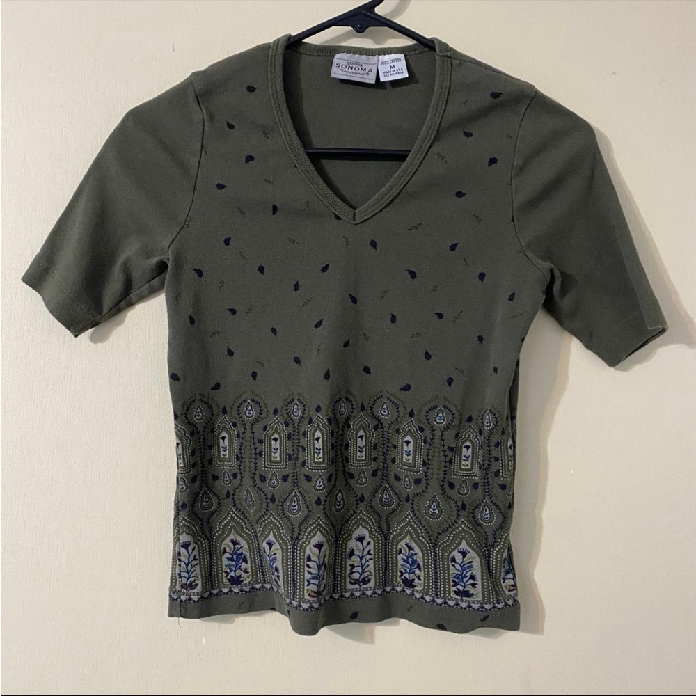 Y2K Sonoma Green and White Baby Tee Crop Top